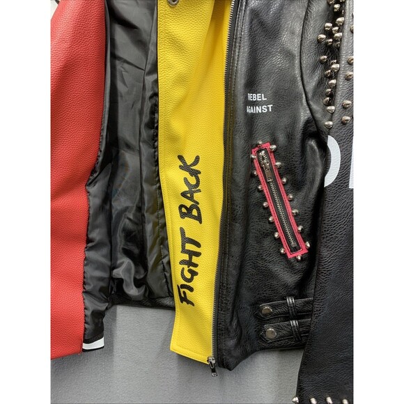 For Her Moto Leather Zebra Printed Jacket 81769 Studded Biker Pockets Large - Picture 13 of 16